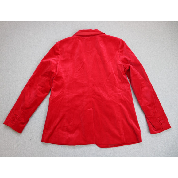 Talbots Blazer Womens Size 8 Red Cotton Blend Velvet Stretch Lined One Button - Picture 2 of 9